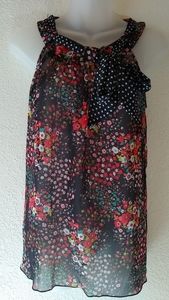 Sheer floral black sleeveless tank top dressy M